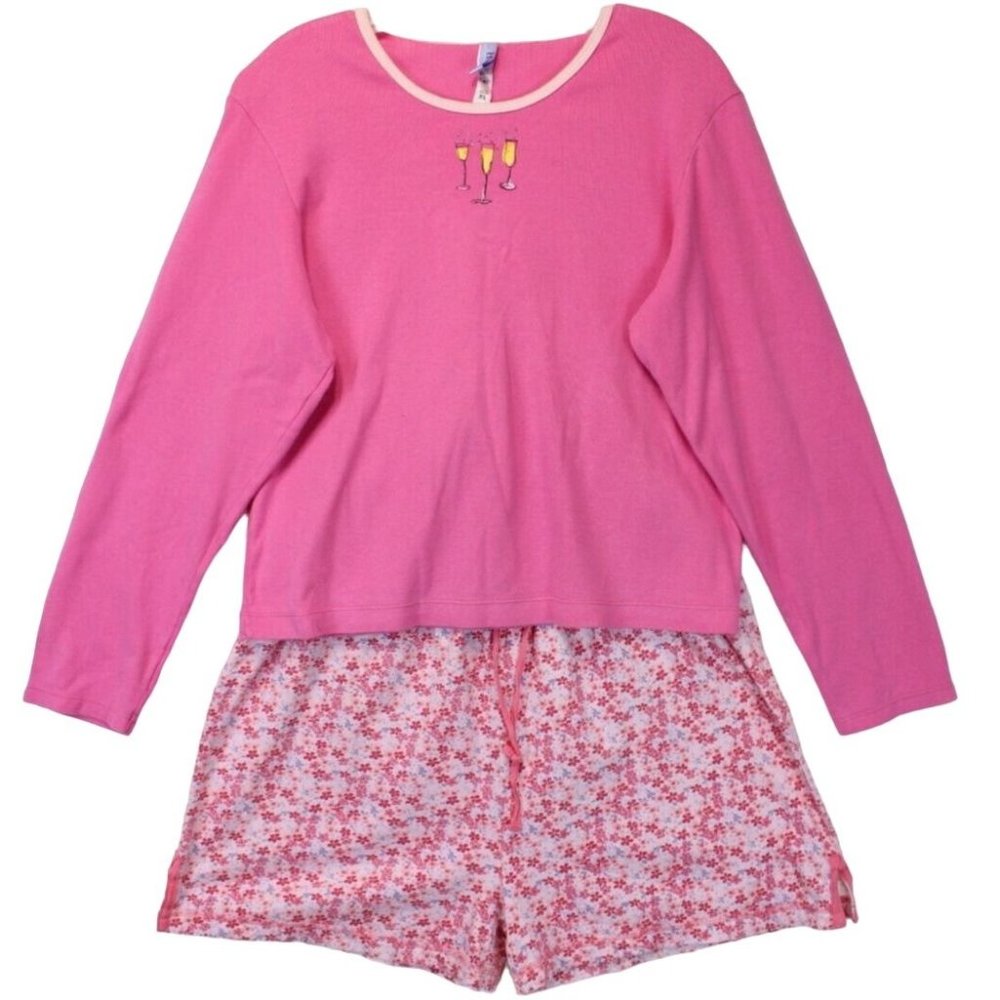 Hue Sleep Shirt Long Sleeve Pajamas Shorts Floral Women X Large 2 Pcs Sleepwear